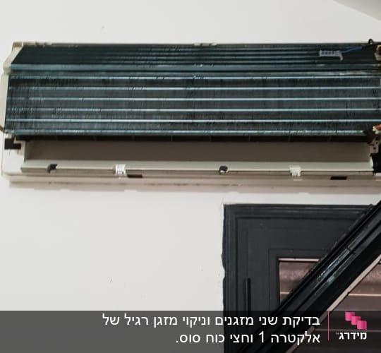 יחידת מיזוג אוויר מפורקת על קיר לבן